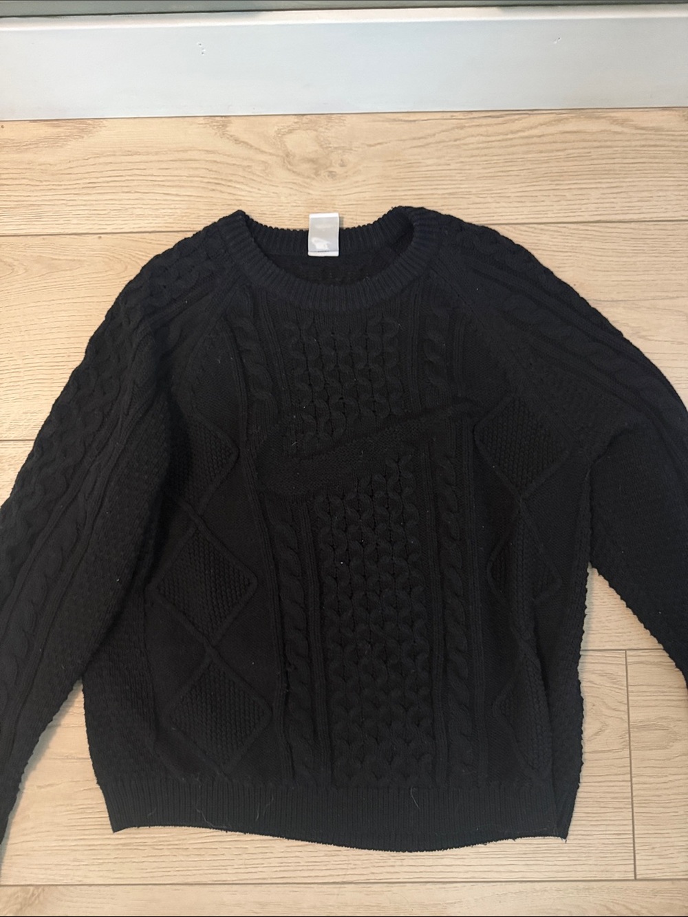 Nike Black Cable Knit Crewneck Sweater